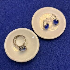 Silver Ring and Earring Set with Blue Stones